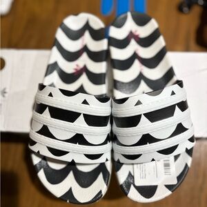 adidas Black and White Patterned Slide Sandals